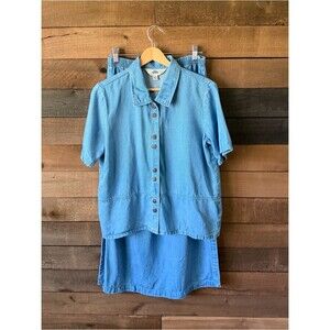 Vintage Y2K Blue Tencel Skirt Set AKS Amy Ksu Soft Minimal Two Piece Outfit